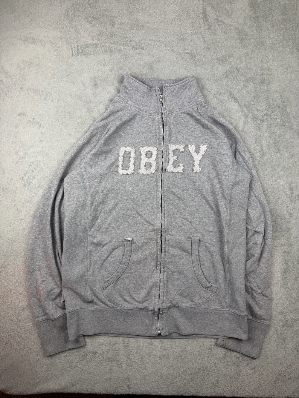 Obey Light Gray Full-Zip Shirt Jacket with Logo
